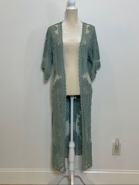 Lightweight Sage Green Lace Duster Coverup